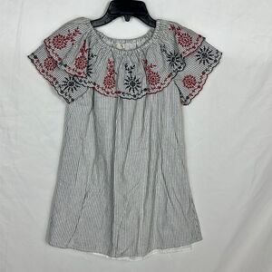 ZARA Girls size 10 Striped Embroidered Dress